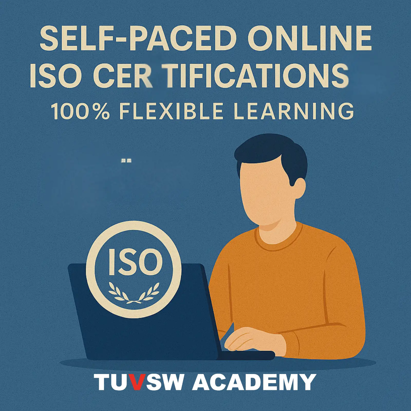 person animated on laptop screen taking Self-Paced Online ISO Certification Courses
